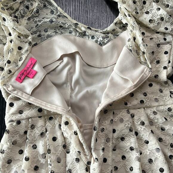 Betsey Johnson Cream and Black Lace Polka Dot Dress - Picture 7 of 9